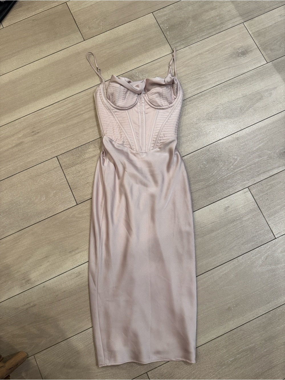 House of CB Blush Satin Bustier Midi Dress